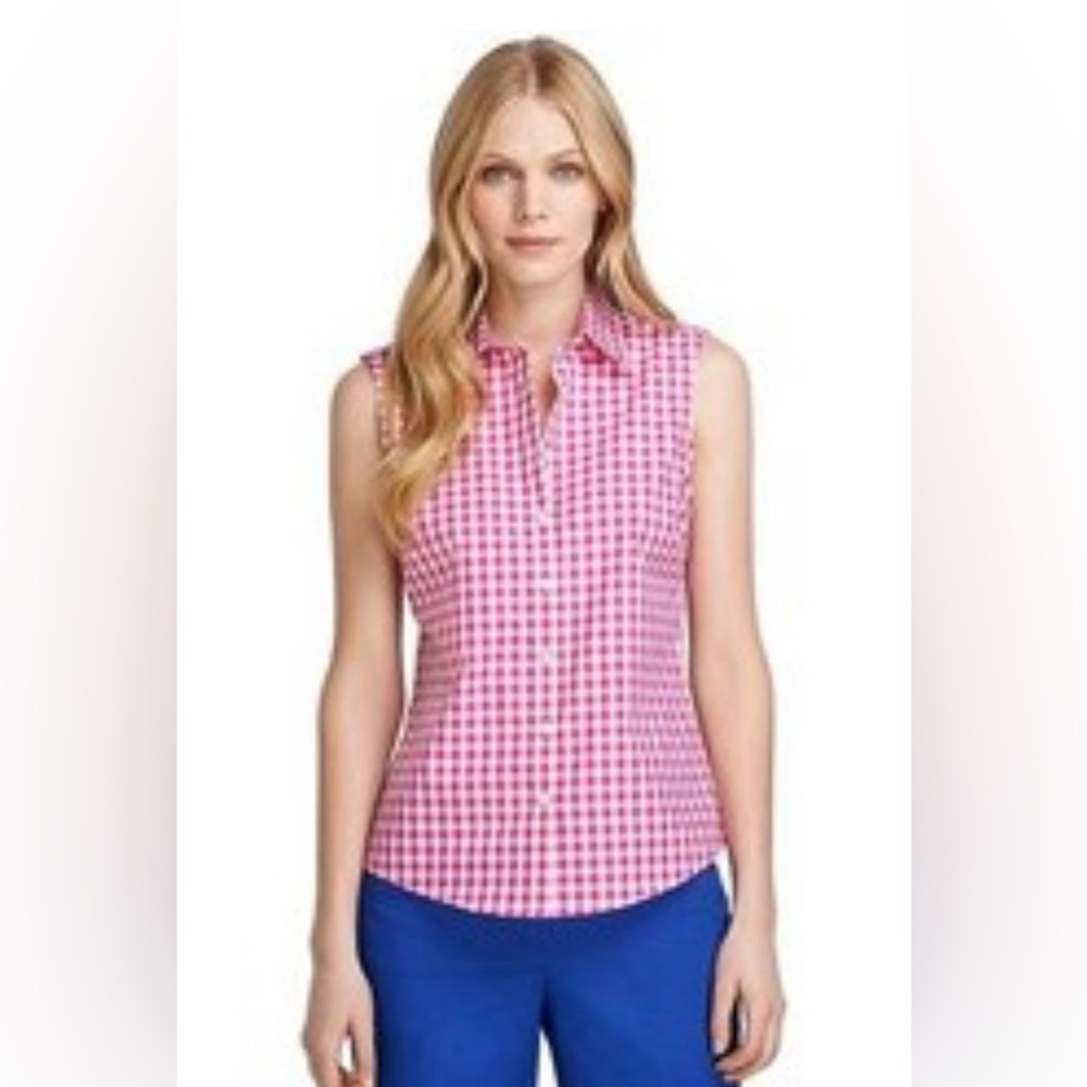 Brooks Brothers Fitted Sleeveless Gingham Dress Shirt
